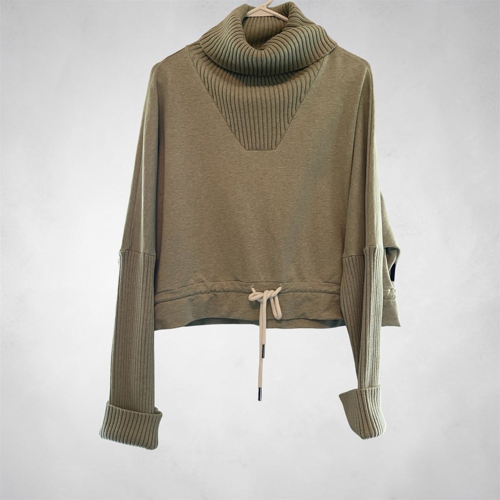 Varley Britannia Turtleneck Sweatshirt Desert Sage Marl Ribbed Womens L